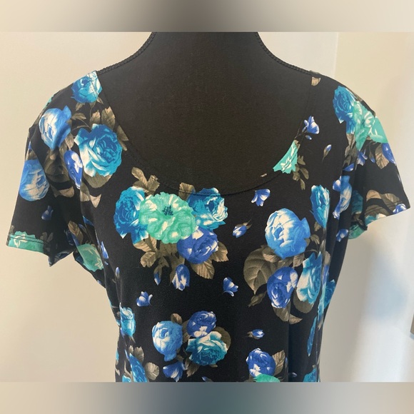 Lily Morgan Blue & Black Dark Floral Dress With Back Cut-Out EUC - Picture 3 of 11